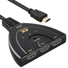 4K HDMI Switch 3Port HDMI Switcher with Speed Cable, Supports 4K@60Hz 3D HD1080p UHD HDCP 2.2 for Xbox PS3/4/5 Sky Box Firestick DVD