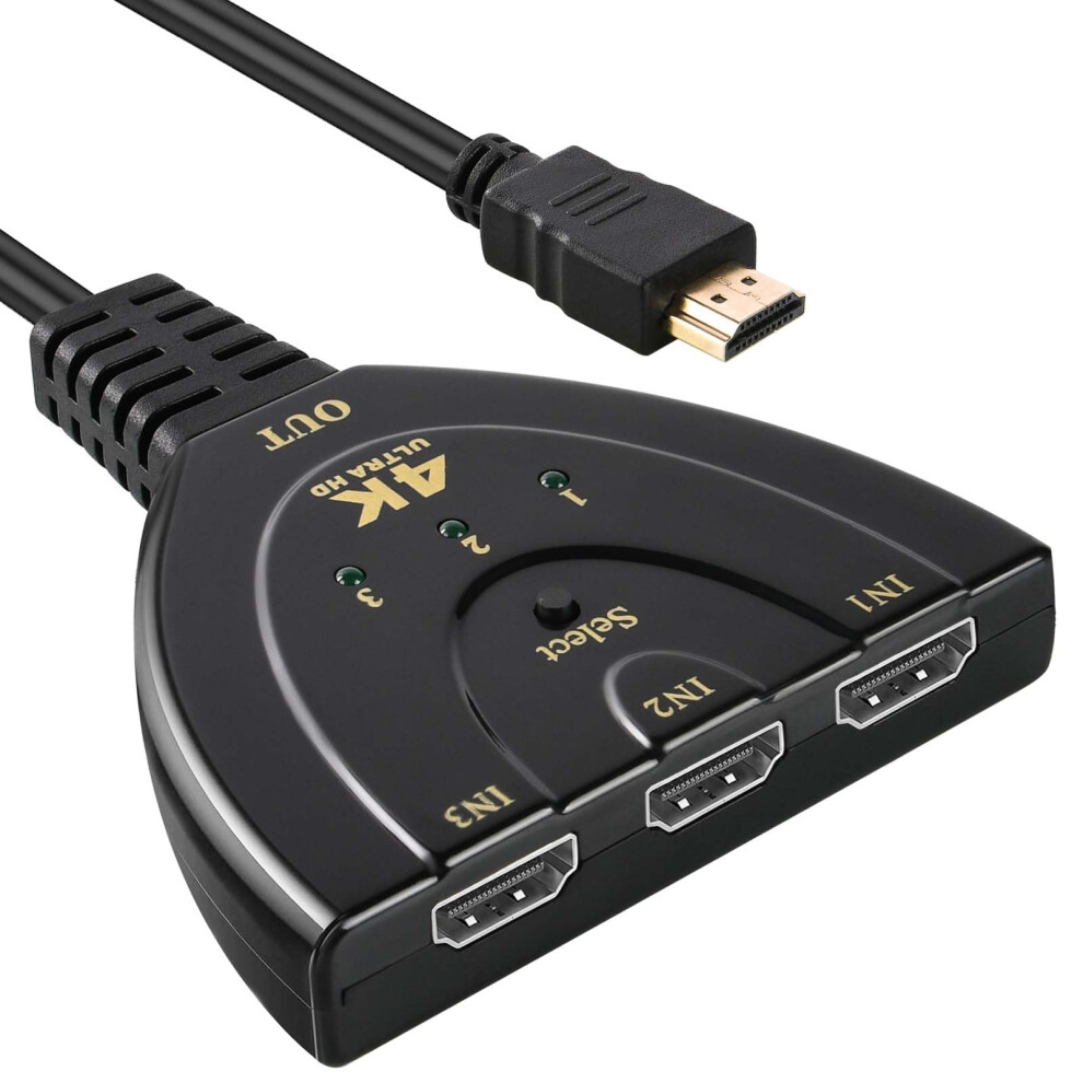 4K Hdmi Switch 3Port Hdmi Switcher With Speed Cable, Supports 4K@60Hz 3D Hd1080p Uhd Hdcp 2.2 For Xbox Ps3/4/5 Sky Box Firestick Dvd 9412369878052