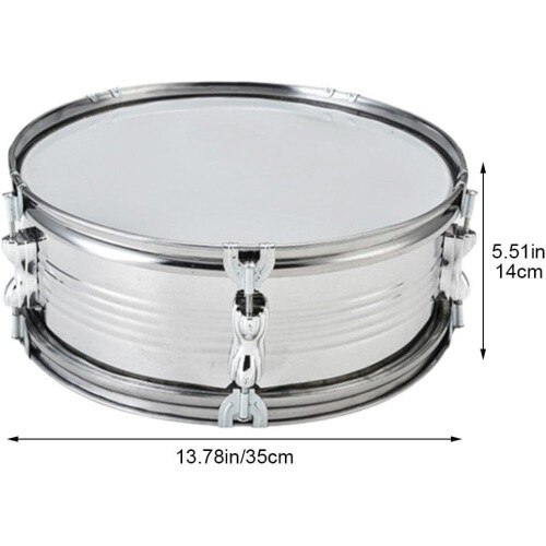 13 Inch Snare Drum Set, Adjustable Strap, Percussion Marching Drum Sticks, Party Performance Drum for Learning Silver 2