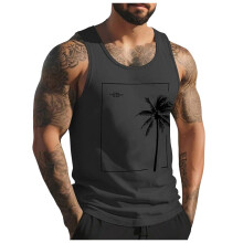 Men's Vest with 3D Digital Print and Loose Street Beach Design, Coconut Tree Vacation Vest Men's Teenager Set Dark Gray M