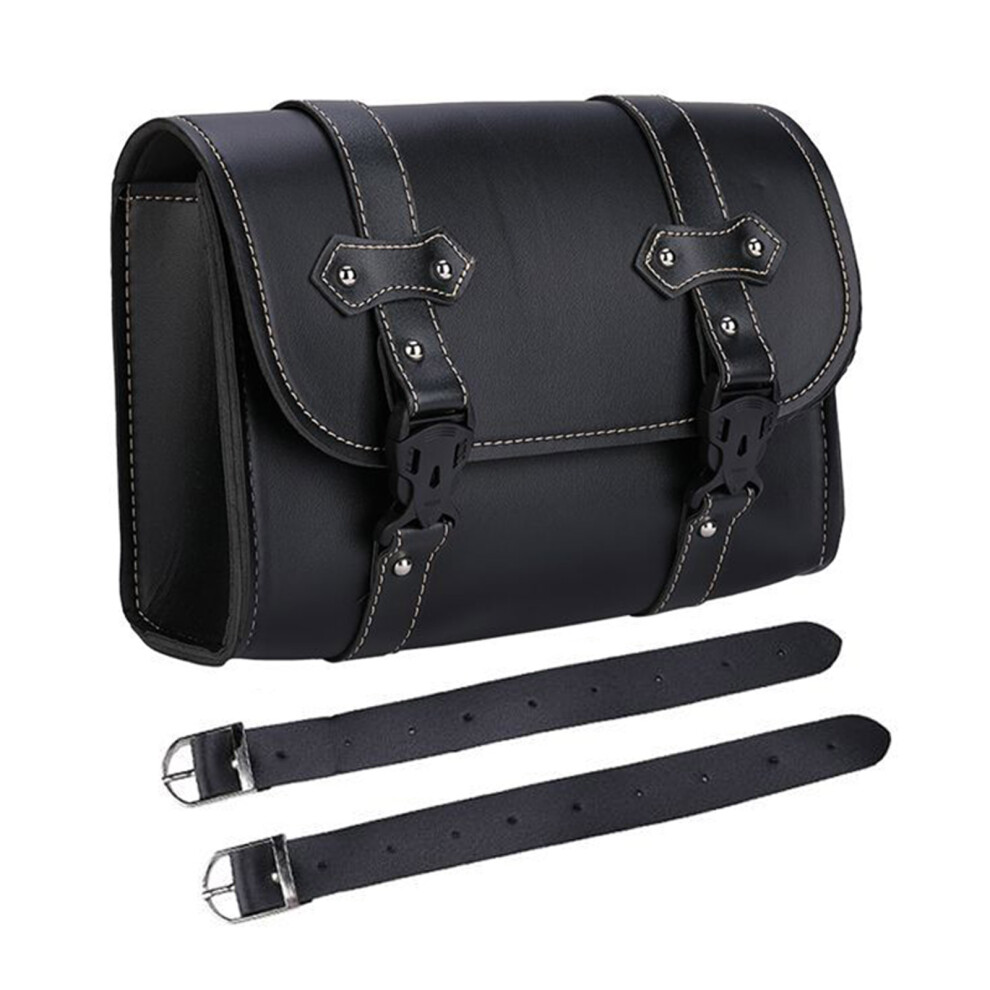 Easy To Install Motorcycle Tool Bag, Reinforced Stitching Universal Handlebar Bag, Premium Pu Leather Fork Storage Saddlebag With Fashion Appearance, 9190834205762