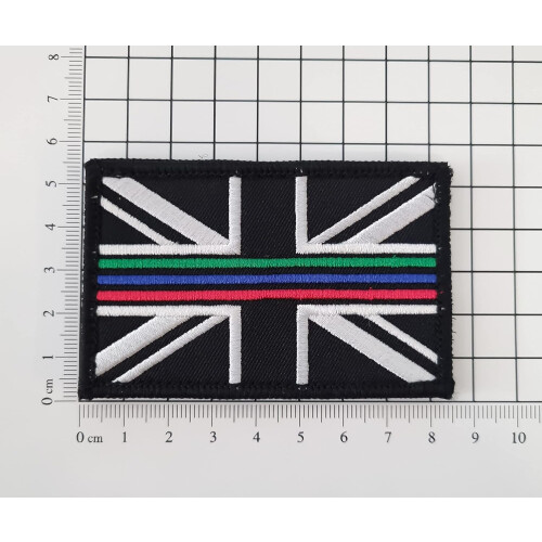 Thin Blue Red Green Line Union Jack Patch with Hook Backing for Emergency Services 75x50mm 1