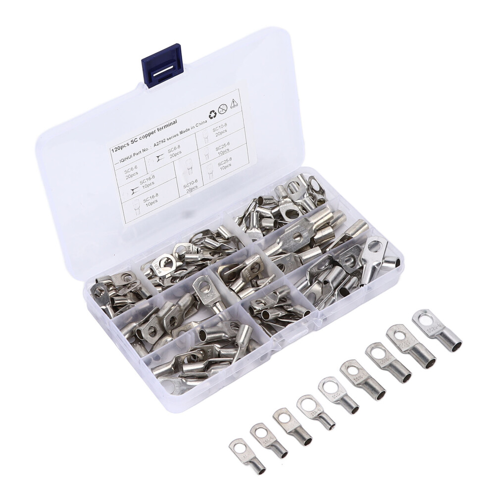120Pcs Copper T2 Tinned Battery Crimp Terminals, 8 Sizes For Marine & Automotive 9441376500434
