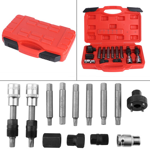 Clutch Freewheel Removal Socket Bit Set Complete Set Car Repair Tools Wide Compatibility Vehicle Tools Alternator Pulley Remove Install Tool Kit