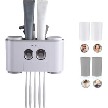 Toothpaste Dispenser Grey Plastic Toothbrush Holders, Multifunctional Design Offers 2 Automatic Toothpaste Dispensers for Kids and Adults