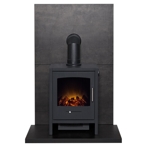 Acantha Tile & Hearth Set in Bronze Venetian Plaster Effect with Berge 1