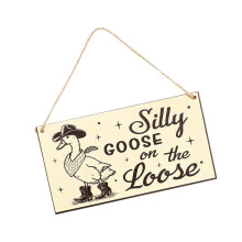 Playful Wooden Security Plaque with Gooses Illustration
