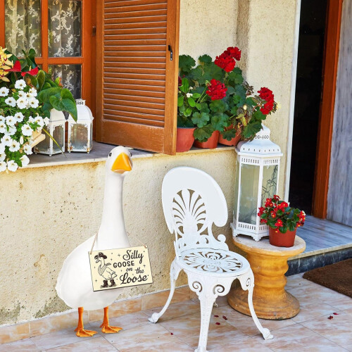 Playful Wooden Security Plaque with Gooses Illustration 2