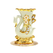 European Ceramic Vases with Elephant Figurine-Swan Right