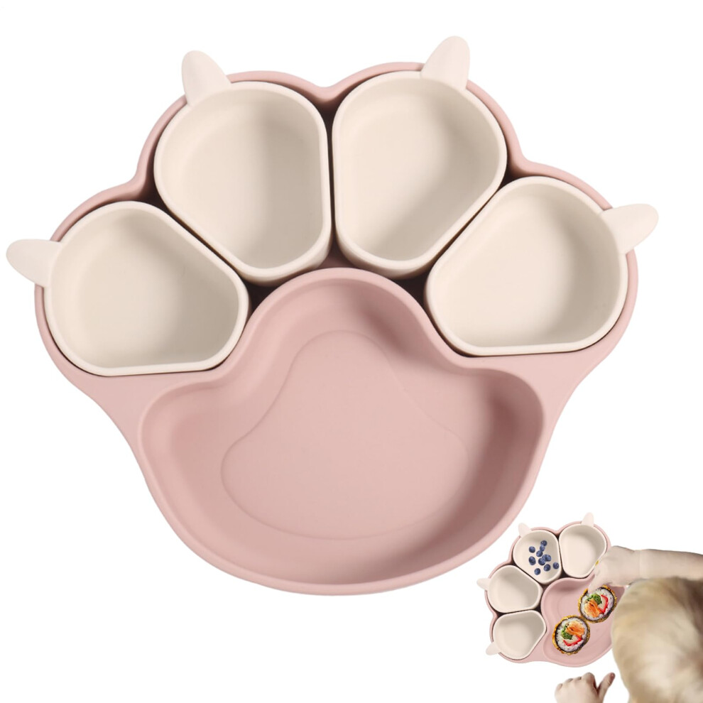Suction Cup Plate Silicone Toddler Plates With Cat Claw Design Divided Tray Light Pink For Children