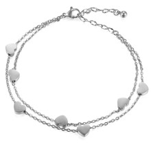 Jewellery Women's Bracelet Anklet, Stainless Steel Heart Strand Bracelets Adjustable Charm Bracelet Anklet for Women Girls Silver Rose Gold Gold