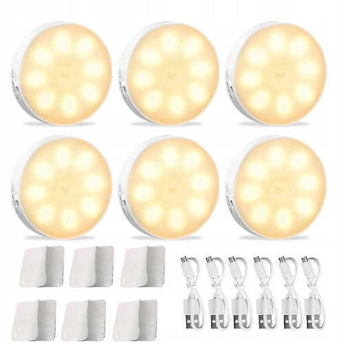 6x 8 LED νυχτερινό φως με αισθητήρα κίνησης USB για σκάλες κίτρινο φως
