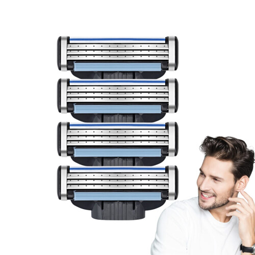 Men's Razor Blades, Triple Blade, Dual Lubrication Sharp Blade (4)