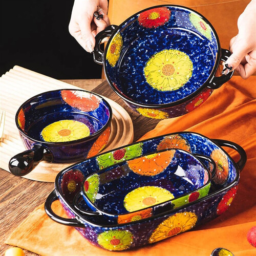 Ceramic Baking Dish Lasagna Pan 18.5cm  Temperature Resistant Oven Microwave Safe with Handle 2