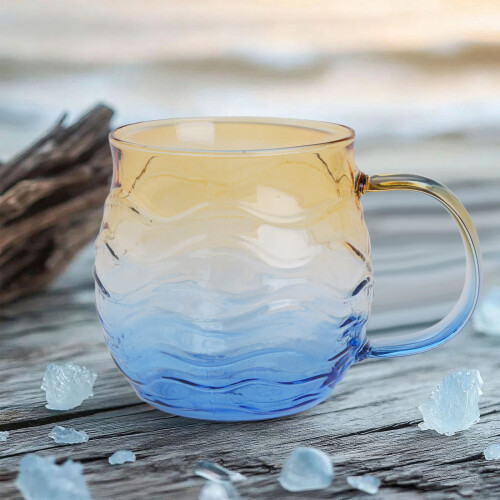 Tasse texturée ondulée de mer soufflée à la main,-Type dauphin 2