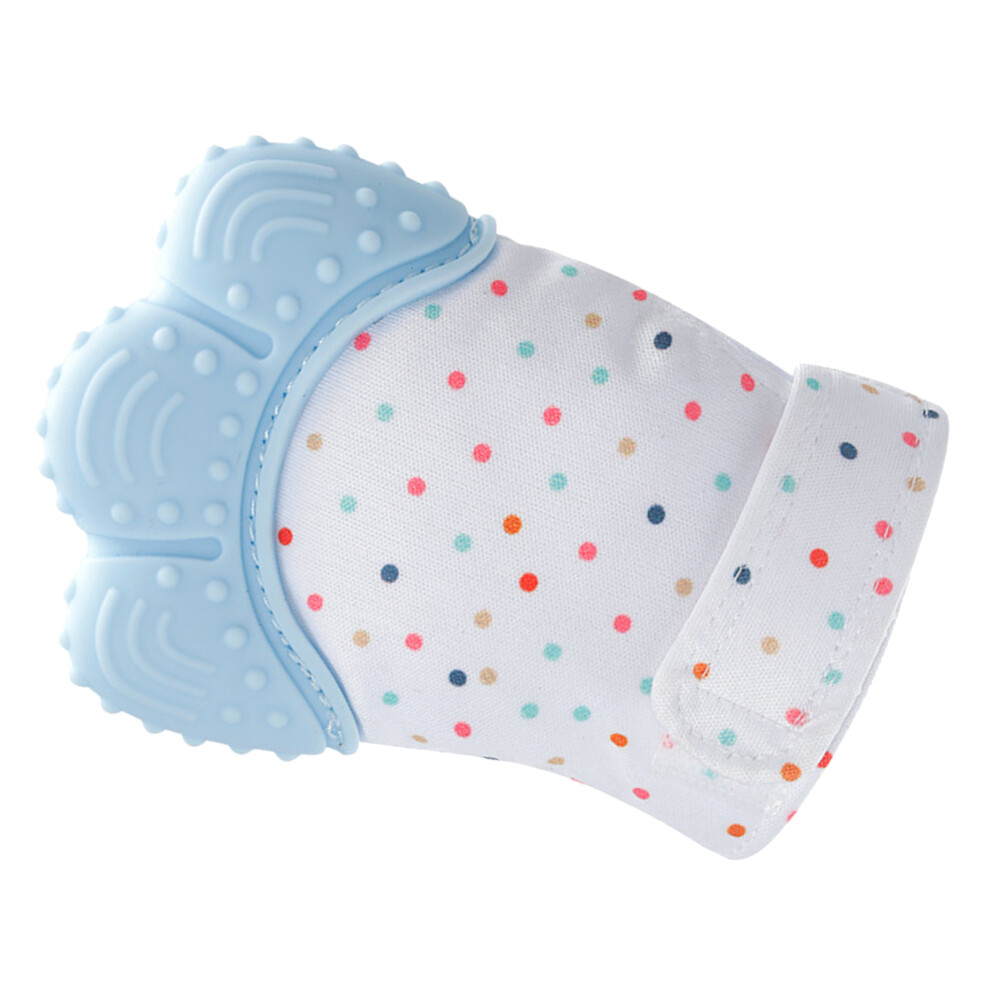 Safe Silcone Baby Teething Gloves with Sound Stimulating Toy, Blue