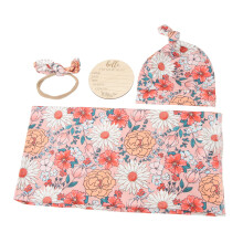 4-Piece Floral Print Newborn Swaddle & Headband Set, Breathable & Soft
