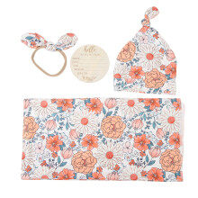 Baby-Mädchen-Wickeldecke mit Stirnband und Mütze, weichem, dehnbarem und atmungsaktivem Stoff, ideal für Neugeborene und als Krankenhaus-Outfit