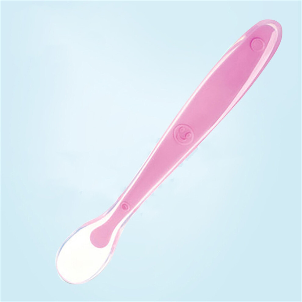 Baby Infant Feeding Spoon - Hot Safe Silicone Toddler Utensil, Rose Red