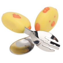 Babygabel- und Löffel-Set aus Edelstahl, tragbar, 9 cm, Kinderbesteck, gelb