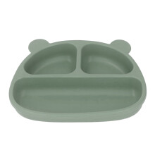 Set di piatti per cena divisi in silicone per bambini con cucchiaio e forchetta, verde oliva