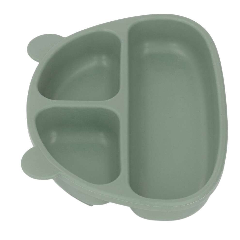 Baby Silicone Dinner Plate 3 Divided Grids Olive With Spoon & Fork Green