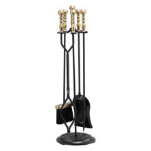 Conjunto de Accesorios de Chimenea 5 Piezas-Duoku-con Soporte de Cinco Ramas-Pinza-Pala de Cenizas-Finición Negro y Latón