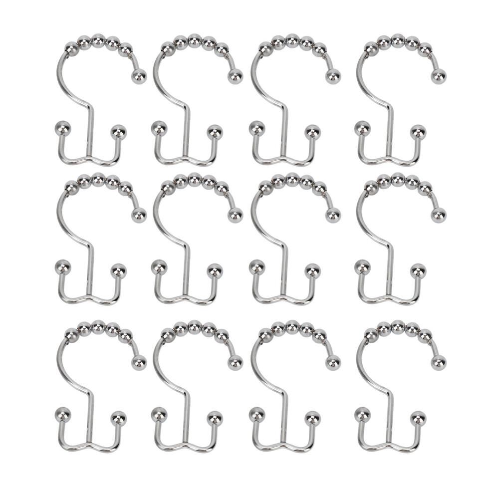 Rolling Shower Curtain Hooks Easy Roller Glide Smooth Gliding Noise Reduction Decorative Finish Double Hooks Design Sturdy Metal Construction Rust Re