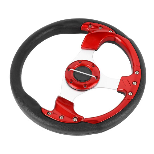 Volante com raios de alumínio escovado, estilo racing de 13 polegadas, encaixe universal para a maioria dos SUVs e sedãs, revestimento extra de 2