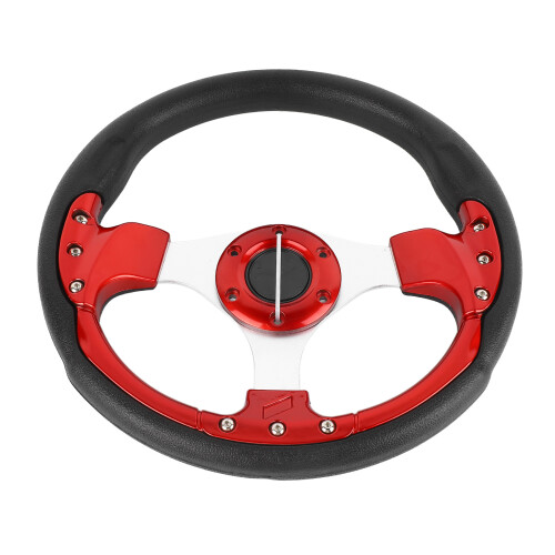 Volante com raios de alumínio escovado, estilo racing de 13 polegadas, encaixe universal para a maioria dos SUVs e sedãs, revestimento extra de 1