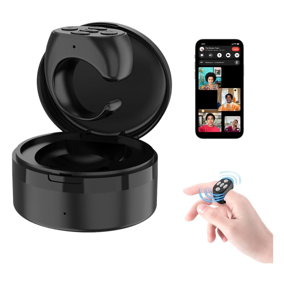 ( Wireless Charging Case) Fingertip Wireless Bluetooth Remote Control, Rechargeable Scrolling Ring Bluetooth Page Turner For Phones Tablets Black 749655459848