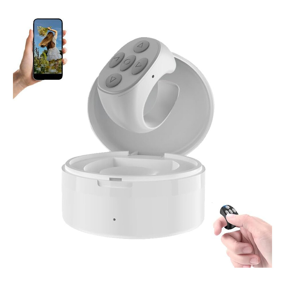 ( Wireless Charging Case) Fingertip Wireless Bluetooth Remote Control, Rechargeable Scrolling Ring Bluetooth Page Turner For Phones Tablets White 749655459862