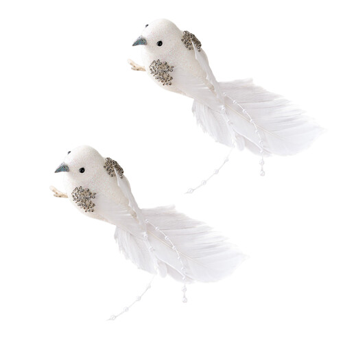 2 Christmas White Bird Ornament For Mantelpiece Decorations-B