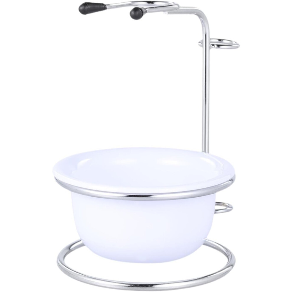 White Stainless Steel Shaving Soap Bowl With Stand, Metal Shaving Mug For Wet Shaving,