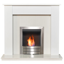 Adam Buxton Pure White & White Marble Fireplace with Colorado Bio Etha
