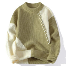 (green, M) Winter Men's Warm Sweater Patchwork O-Neck Knitted Pulovers Men Knit Sweaters