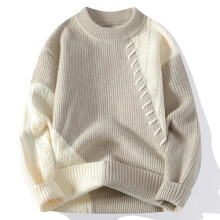 (Khaki, M) Winter Men's Warm Sweater Patchwork O-Neck Knitted Pulovers Men Knit Sweaters