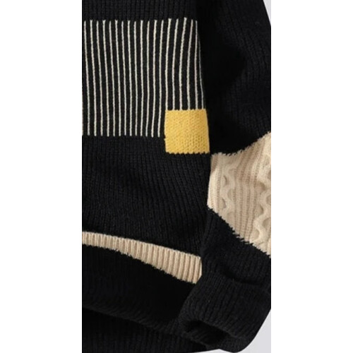 Hudson & Mark- Men's Medium Bold, Eye-Catching & Contrasting Patchwork Knit Crew 1