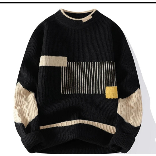 Hudson & Mark- Men's Medium Bold, Eye-Catching & Contrasting Patchwork Knit Crew 2