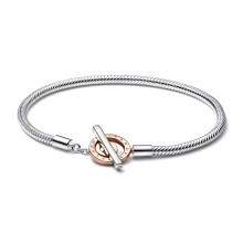 Signature Two Tone Snake Chain Toggle Bracelet with TBar, Sterling Silver and 14k Rose Gold Plated, 16 Small