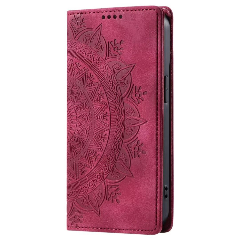Compatible With Huawei P20 Case Mandala Leather Flip Wallet Faux Leather Book Protective Magnetic Card Slot Stand Red 9412369885951