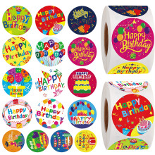 2 Rollen „Happy Birthday“, bunter runder-Stil 4 plus Stil 5