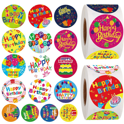 2 Rollen „Happy Birthday“, bunter runder-Stil 4 plus Stil 5
