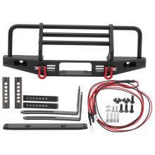 Frontstoßstange aus Metall für 1/10 RC-Cars mit LED-Licht, Abschlepphaken, robuster und stabiler Halterung mit 2 Pfosten, höhenverstellbaren
