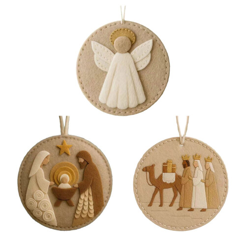 Handmade Nativity Scene Felted Craft Set With-Three people 1
