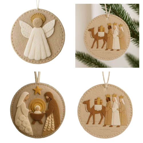 Handmade Nativity Scene Felted Craft Set With-Three people 2