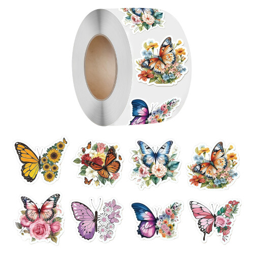 500Pcs Butterfly Flower Sticker Rolls Butterfly Giftwrap Decal