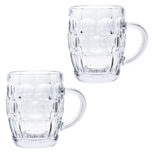 Beer Pint Style Mugs Glass Tankard Handle Dimple Old Pub Bar Style Set Of 2