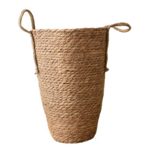 Large Woven Flower Basket For Indoor Decoration Seagrass Nordic Style Plant Pot With Handles 29x19x19 cm
