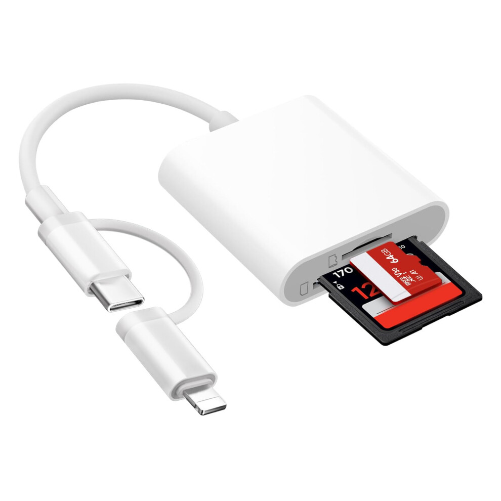 Iphone Sd Card Reader, Plug And Play Sd Card Adapter For Iphone 15/Ipad/Macbook White 9412369887627